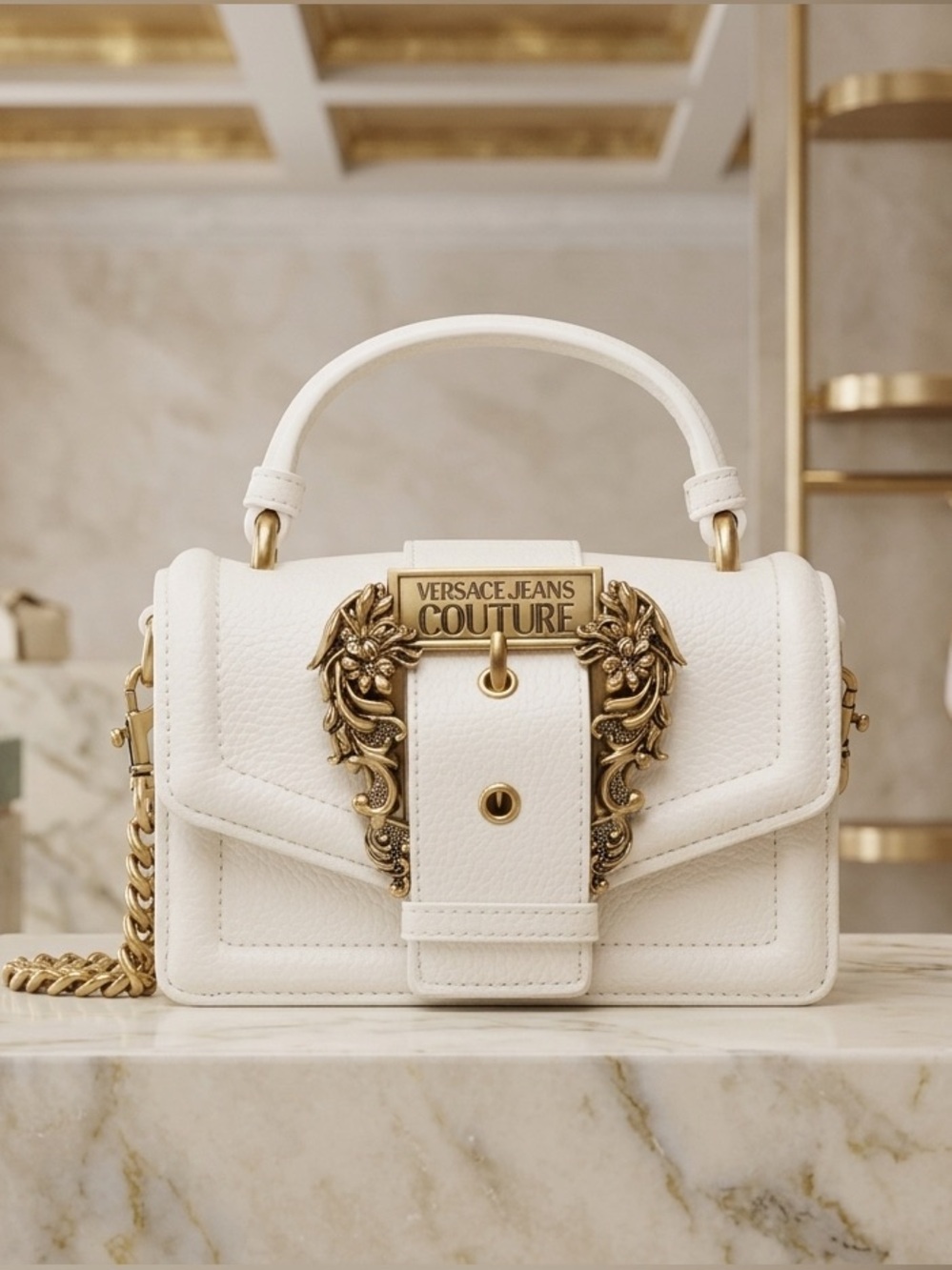 Versace Jeans Couture White Couture I Top Handle/Clutch/Shoulder bag.